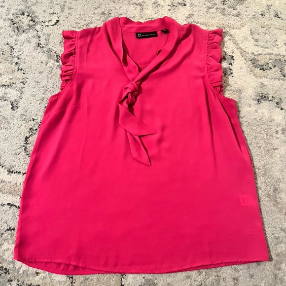 New York & Company Tops - New York & Company Vibrant Pink Ruffle Sleeve Tank Top Blouse Tie Front Career M